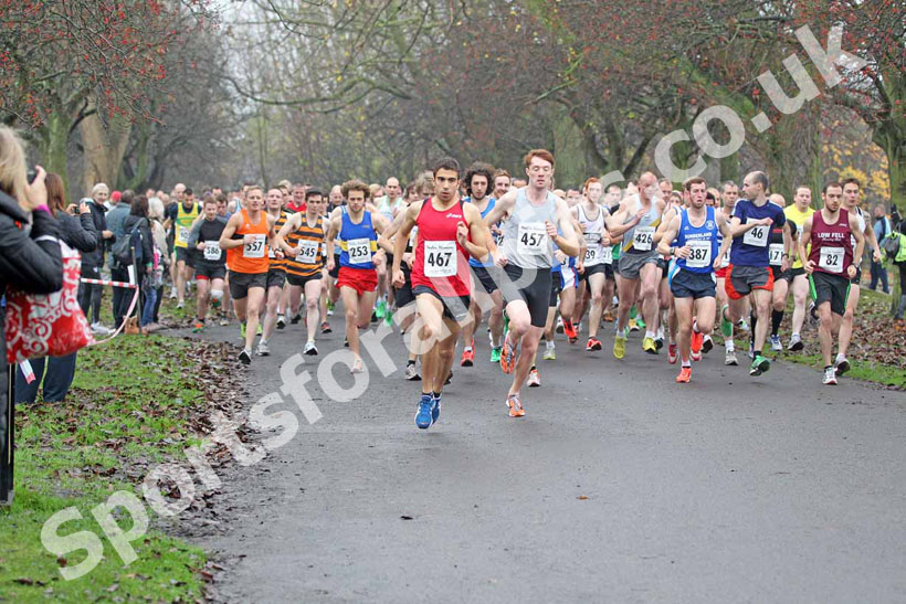 Start of the Senior Mens Heaton Harriers Memorial Road Race.